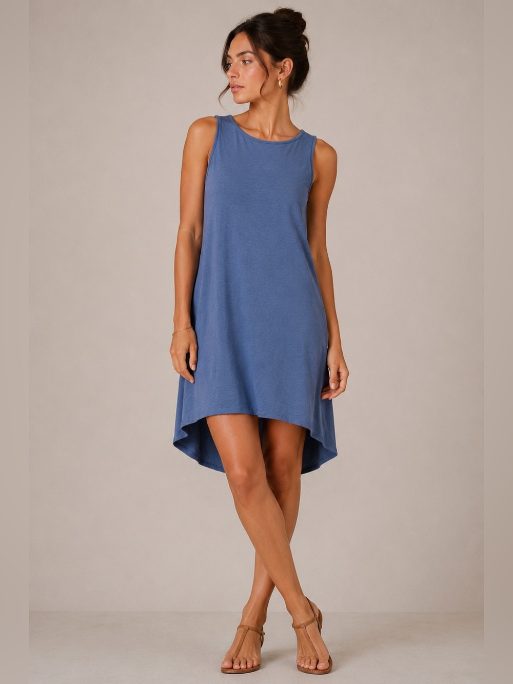 Chico’s Blue High Low Midi Dress Sleeveless Soft Stretch Size S